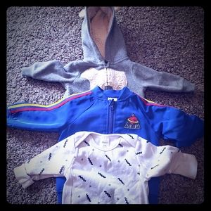 3-6 mo sweatshirt and jacket lot